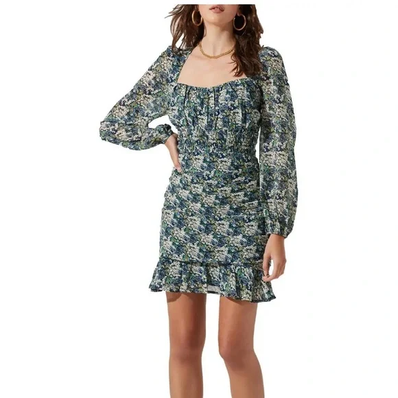 knee length dresses for ladies Flutter Sleeve Floral Asymmetric Maxi Dress main image 1